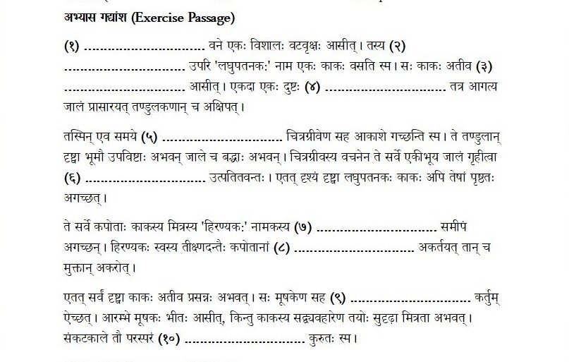 Sanskrit story completion class 10 practice worksheet set 2 sanskritsolutions.com